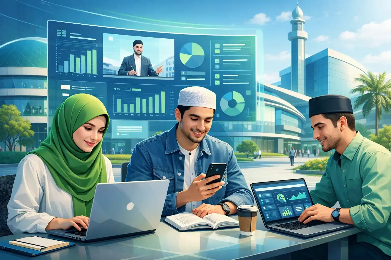 Mahasiswa Akademi STAIMUN menggunakan teknologi digital untuk belajar di kampus modern